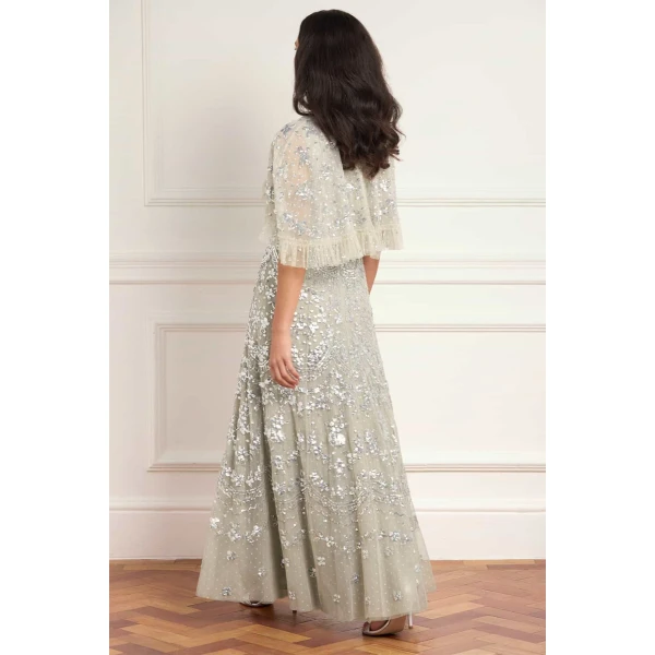 Needle & Thread Freya Cape Ankle Gown in Seafoam - Dresses - British Luxury Evening Wear at Luxury Shoes 