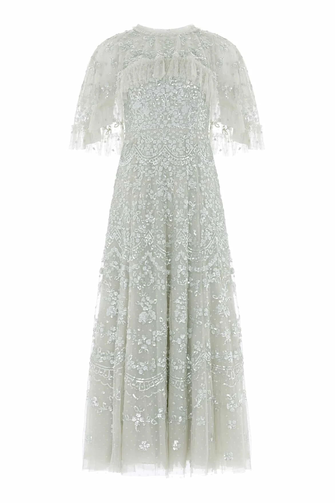 Needle & Thread Freya Cape Ankle Gown in Seafoam - Dresses - British Luxury Evening Wear at Luxury Shoes Needle & Thread Freya Cape Ankle Gown in Seafoam - Dresses - British Luxury Evening Wear at Luxury Shoes