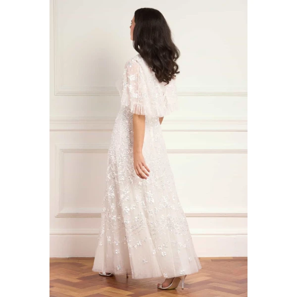 Needle & Thread Freya Cape Ankle Gown in Swan White - Dresses - British Luxury Evening Wear at Luxury Shoes 