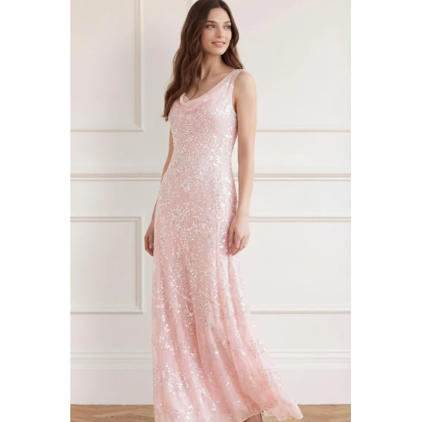 Needle & Thread Freya Georgette Gown in Shell - Dresses - British Luxury Evening Wear at Luxury Shoes 