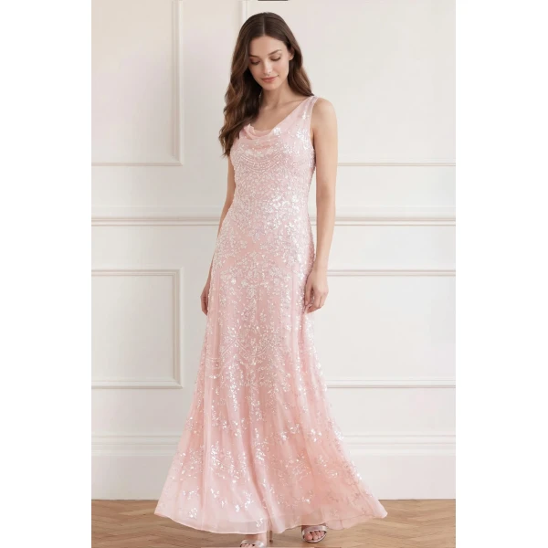Needle & Thread Freya Georgette Gown in Shell - Dresses - British Luxury Evening Wear at Luxury Shoes 