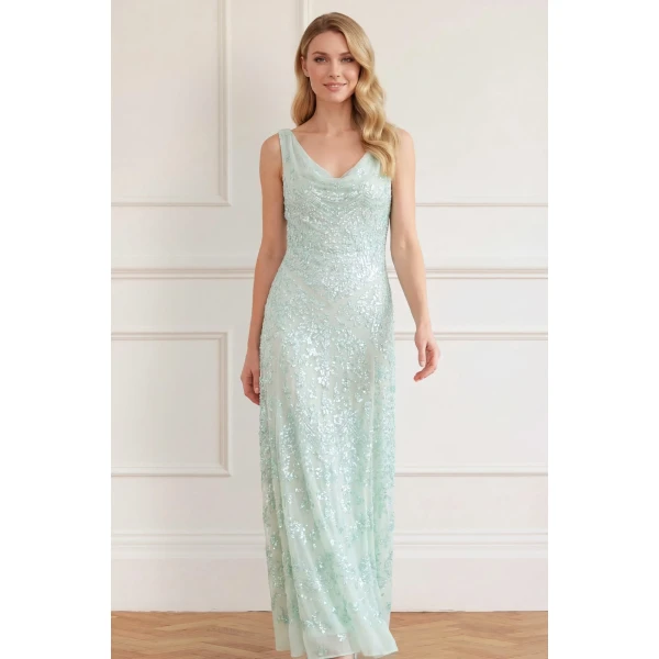 Needle & Thread Freya Georgette Gown in Soft Mint - Dresses - British Luxury Evening Wear at Luxury Shoes 