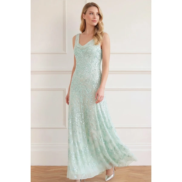 Needle & Thread Freya Georgette Gown in Soft Mint - Dresses - British Luxury Evening Wear at Luxury Shoes 