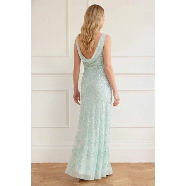 Needle & Thread Freya Georgette Gown in Soft Mint - Dresses - British Luxury Evening Wear at Luxury Shoes 