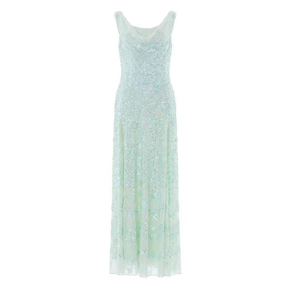 Needle & Thread Freya Georgette Gown in Soft Mint - Dresses - British Luxury Evening Wear at Luxury Shoes 