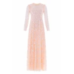 Needle & Thread Freya Long Sleeve Gown in Apricot Blush - Dresses - British Luxury Evening Wear at Luxury Shoes 