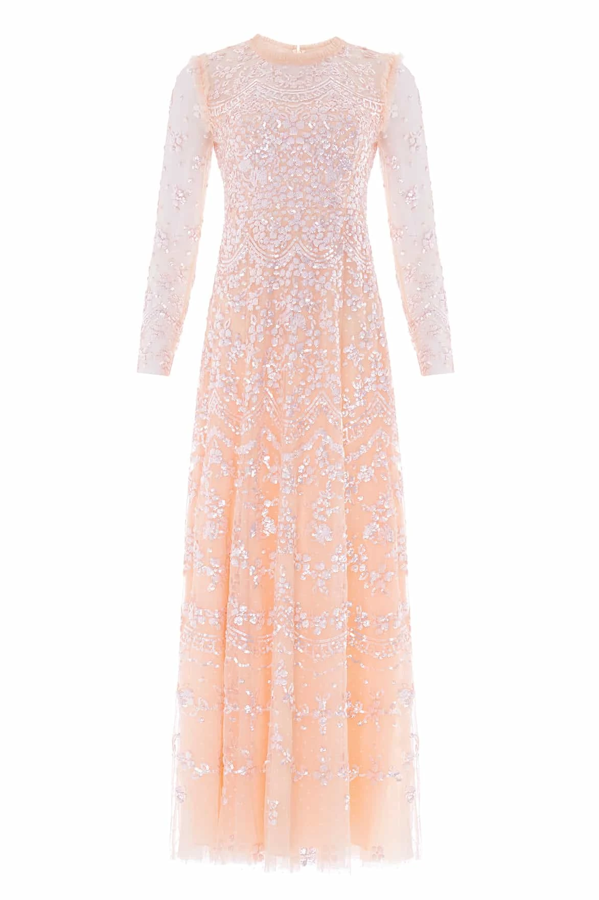 Needle & Thread Freya Long Sleeve Gown in Apricot Blush - Dresses - British Luxury Evening Wear at Luxury Shoes Needle & Thread Freya Long Sleeve Gown in Apricot Blush - Dresses - British Luxury Evening Wear at Luxury Shoes