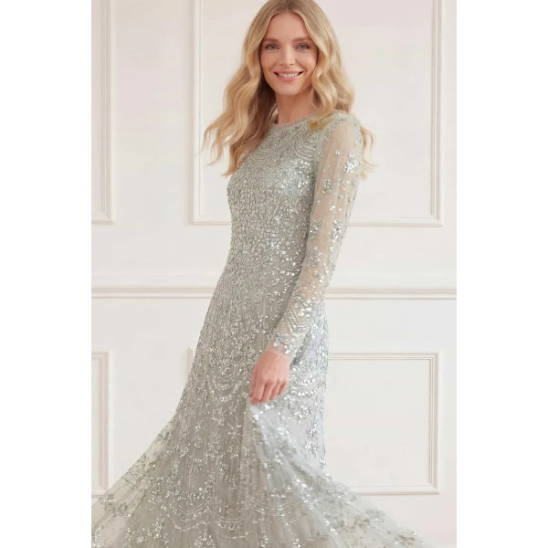 Needle & Thread Freya Long Sleeve Gown in Seafoam - Dresses - British Luxury Evening Wear at Luxury Shoes 