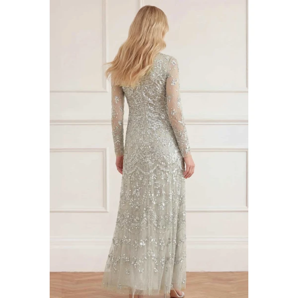 Needle & Thread Freya Long Sleeve Gown in Seafoam - Dresses - British Luxury Evening Wear at Luxury Shoes 
