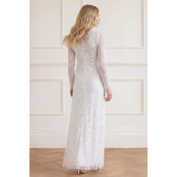 Needle & Thread Freya Long Sleeve Gown in Swan White - Dresses - British Luxury Evening Wear at Luxury Shoes 