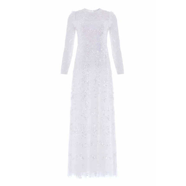 Needle & Thread Freya Long Sleeve Gown in Swan White - Dresses - British Luxury Evening Wear at Luxury Shoes 