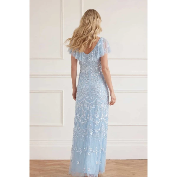 Needle & Thread Freya V-Neck Gown in Aqua - Dresses - British Luxury Evening Wear at Luxury Shoes 
