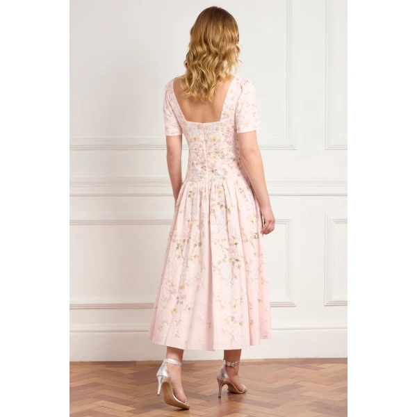 Needle & Thread Garden Rose Linen Blend Ballerina Dress in Shell/Pastel Blue - Dresses - British Luxury Evening Wear at Luxury Shoes 