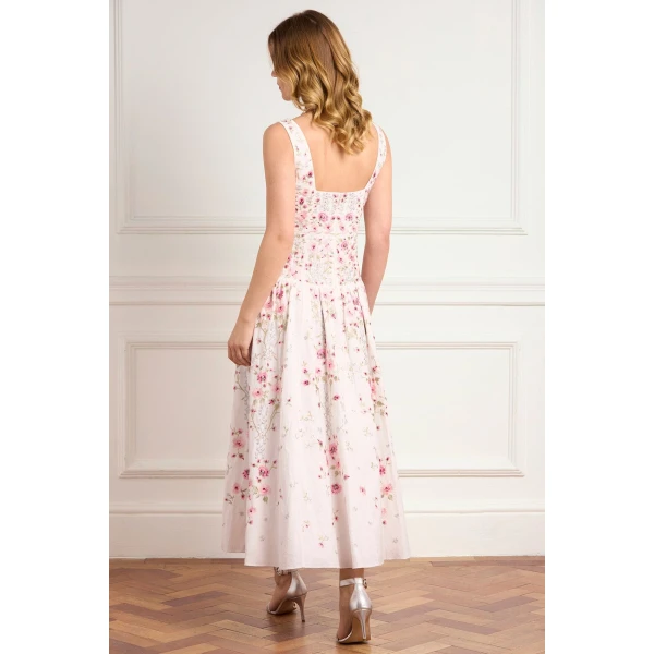 Needle & Thread Garden Rose Linen Blend Sleeveless Ankle Gown in Swan White/Bright - Dresses - British Luxury Evening Wear at Luxury Shoes 