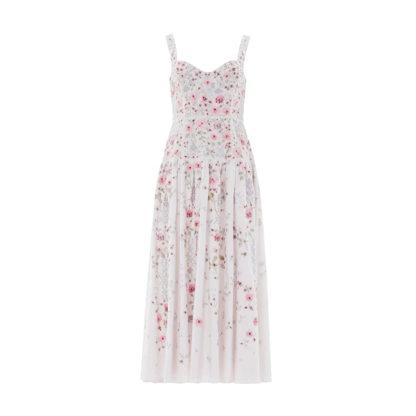 Needle & Thread Garden Rose Linen Blend Sleeveless Ankle Gown in Swan White/Bright - Dresses - British Luxury Evening Wear at Luxury Shoes 