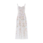 Needle & Thread Garden Rose Linen Blend Sleeveless Ankle Gown in Swan White/Pastel Blue - Dresses - British Luxury Evening Wear at Luxury Shoes 