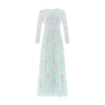 Needle & Thread Garden Rose Long Sleeve Ankle Gown in Sea Mist/Pastel Mint - Dresses - British Luxury Evening Wear at Luxury Shoes 