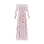 Needle & Thread Garden Rose Long Sleeve Ankle Gown in Shell/Bright - Dresses - British Luxury Evening Wear at Luxury Shoes 