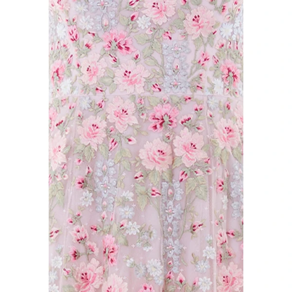 Needle & Thread Garden Rose Long Sleeve Ankle Gown in Shell/Bright - Dresses - British Luxury Evening Wear at Luxury Shoes 