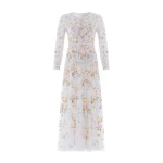 Needle & Thread Garden Rose Long Sleeve Ankle Gown in Swan White/Pastel Blue - Dresses - British Luxury Evening Wear at Luxury Shoes 