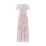 Needle & Thread Garden Rose Short Sleeve Ankle Gown in Shell/Pastel Blue - Dresses - British Luxury Evening Wear at Luxury Shoes 