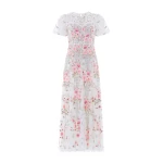 Needle & Thread Garden Rose Short Sleeve Ankle Gown in Swan White/Bright - Dresses - British Luxury Evening Wear at Luxury Shoes 