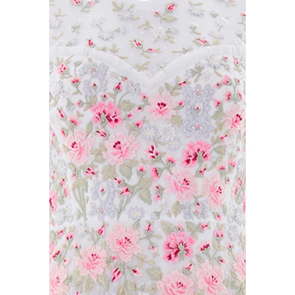 Needle & Thread Garden Rose Short Sleeve Ankle Gown in Swan White/Bright - Dresses - British Luxury Evening Wear at Luxury Shoes 