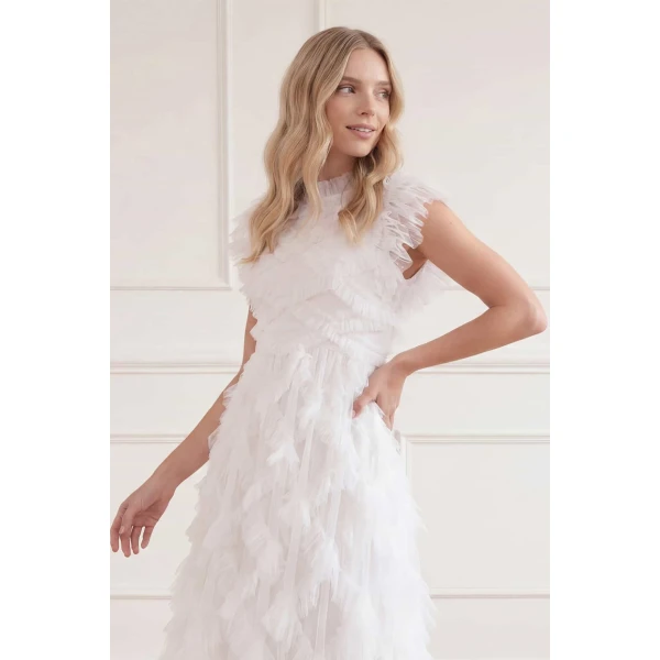 Needle & Thread Genevieve Ruffle Gown in Swan White - Dresses - British Luxury Evening Wear at Luxury Shoes 