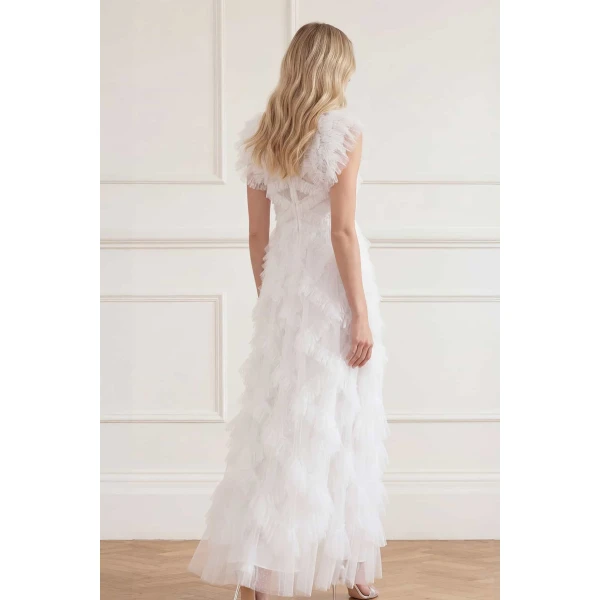 Needle & Thread Genevieve Ruffle Gown in Swan White - Dresses - British Luxury Evening Wear at Luxury Shoes 