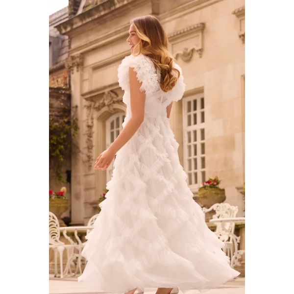 Needle & Thread Genevieve Ruffle Gown in Swan White - Dresses - British Luxury Evening Wear at Luxury Shoes 