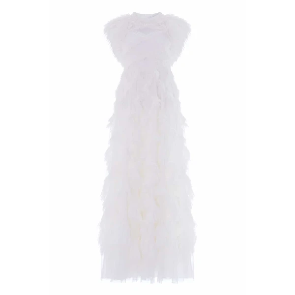 Needle & Thread Genevieve Ruffle Gown in Swan White - Dresses - British Luxury Evening Wear at Luxury Shoes 