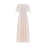 Needle & Thread Gianna Ruffle Short Sleeve Ankle Gown in Cream - Dresses - British Luxury Evening Wear at Luxury Shoes 