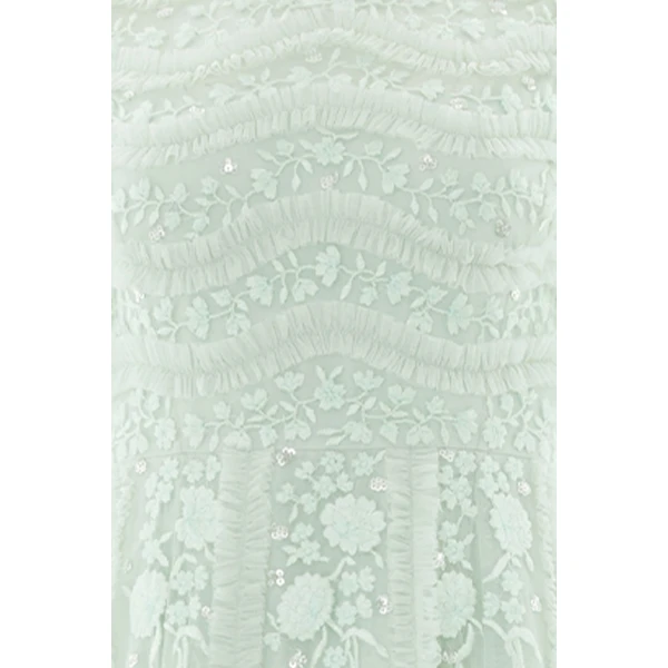 Needle & Thread Gianna Ruffle Short Sleeve Ankle Gown in Sea Mist - Dresses - British Luxury Evening Wear at Luxury Shoes 