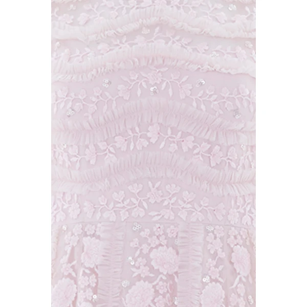 Needle & Thread Gianna Ruffle Short Sleeve Ankle Gown in Shell - Dresses - British Luxury Evening Wear at Luxury Shoes 