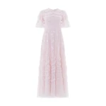 Needle & Thread Gianna Ruffle Short Sleeve Ankle Gown in Shell - Dresses - British Luxury Evening Wear at Luxury Shoes 