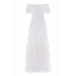 Needle & Thread Lisette Ruffle Off-Shoulder Gown in Swan White - Dresses - British Luxury Evening Wear at Luxury Shoes 