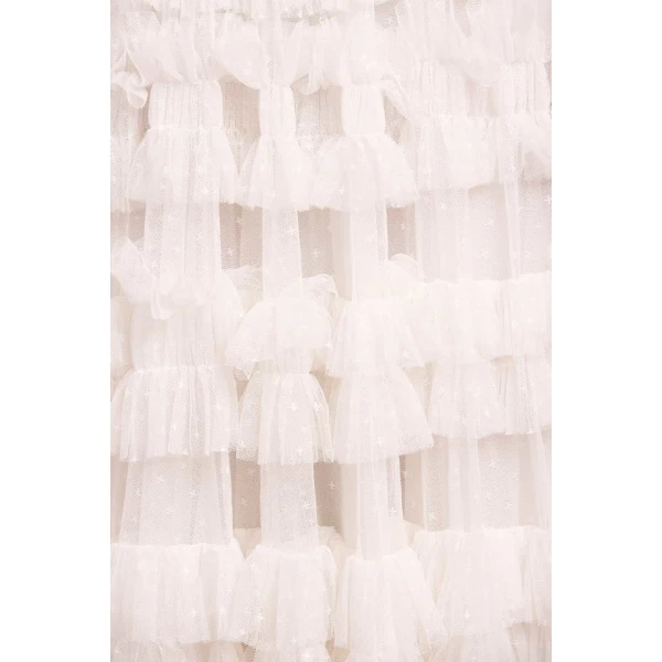 Needle & Thread Lisette Ruffle Off-Shoulder Gown in Swan White - Dresses - British Luxury Evening Wear at Luxury Shoes 