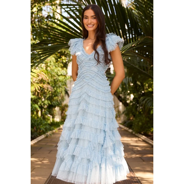 Needle & Thread Lola Backless Ballerina Dress in Aqua - Dresses - British Luxury Evening Wear at Luxury Shoes 