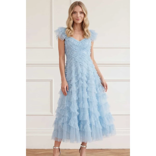 Needle & Thread Lola Backless Ballerina Dress in Aqua - Dresses - British Luxury Evening Wear at Luxury Shoes 