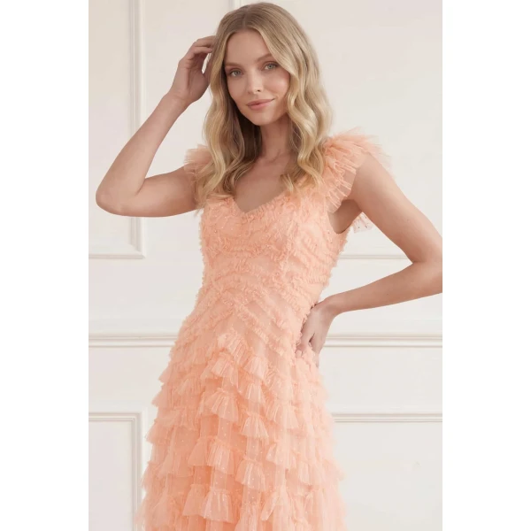 Needle & Thread Lola Backless Gown in Apricot Blush - Dresses - British Luxury Evening Wear at Luxury Shoes 