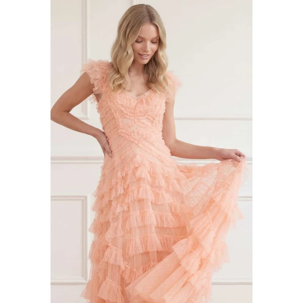 Needle & Thread Lola Backless Gown in Apricot Blush - Dresses - British Luxury Evening Wear at Luxury Shoes 