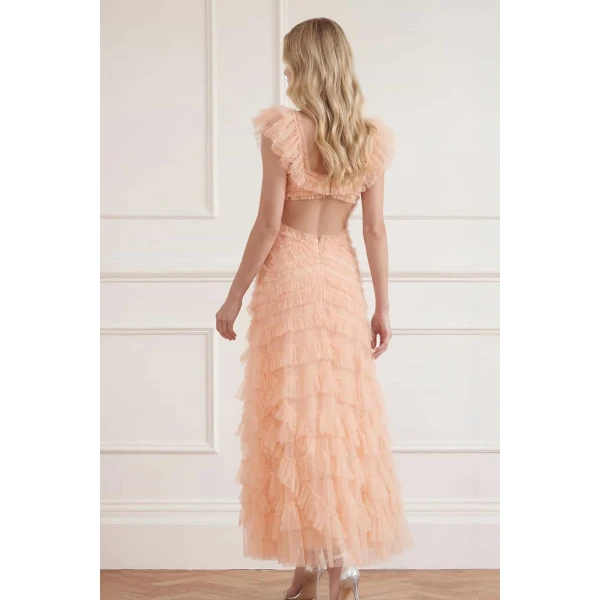 Needle & Thread Lola Backless Gown in Apricot Blush - Dresses - British Luxury Evening Wear at Luxury Shoes 