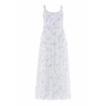 Needle & Thread Magnolia Ditsy Chiffon Smocked Cami Ankle Gown in White/Aqua - Dresses - British Luxury Evening Wear at Luxury Shoes 