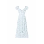 Needle & Thread Magnolia Ditsy Lola Backless Ballerina Dress in White/Aqua - Dresses - British Luxury Evening Wear at Luxury Shoes 