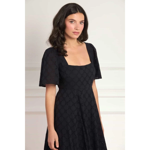 Needle & Thread Marisol Cotton Broderie Short Sleeve Ankle Gown in Jet Black - Dresses - British Luxury Evening Wear at Luxury Shoes 