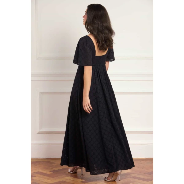 Needle & Thread Marisol Cotton Broderie Short Sleeve Ankle Gown in Jet Black - Dresses - British Luxury Evening Wear at Luxury Shoes 