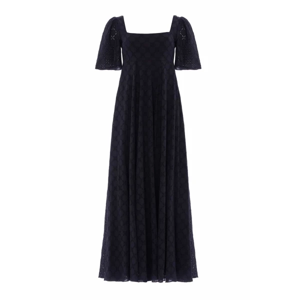 Needle & Thread Marisol Cotton Broderie Short Sleeve Ankle Gown in Jet Black - Dresses - British Luxury Evening Wear at Luxury Shoes 