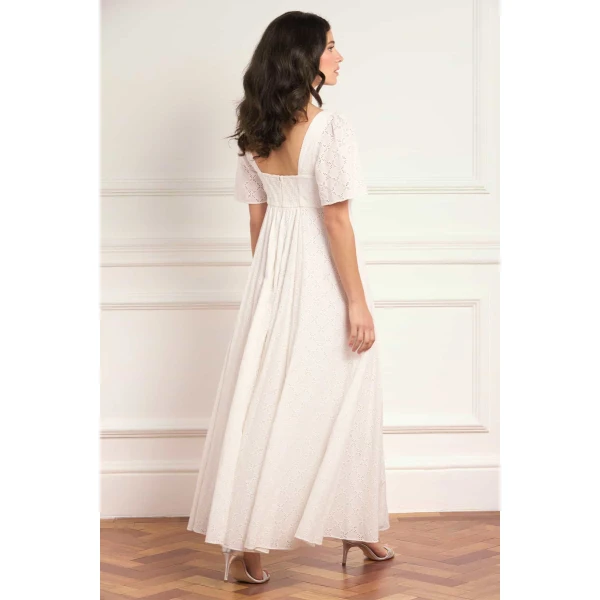 Needle & Thread Marisol Cotton Broderie Short Sleeve Ankle Gown in Optic White - Dresses - British Luxury Evening Wear at Luxury Shoes 