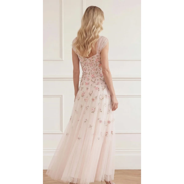 Needle & Thread Mayflower Ditsy Ankle Gown in Cream - Dresses - British Luxury Evening Wear at Luxury Shoes 