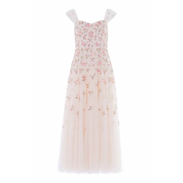 Needle & Thread Mayflower Ditsy Ankle Gown in Cream - Dresses - British Luxury Evening Wear at Luxury Shoes 